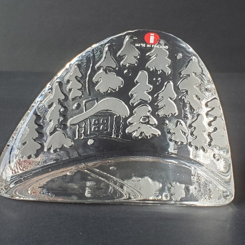 iittala finland Glass Paperweight Valto Kokko Cabin Trees Made In Finland EUC
